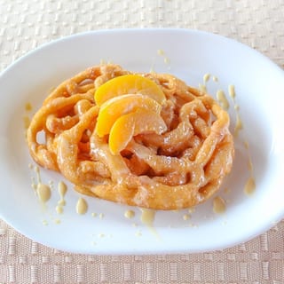 Peaches and Cream Funnel Cake