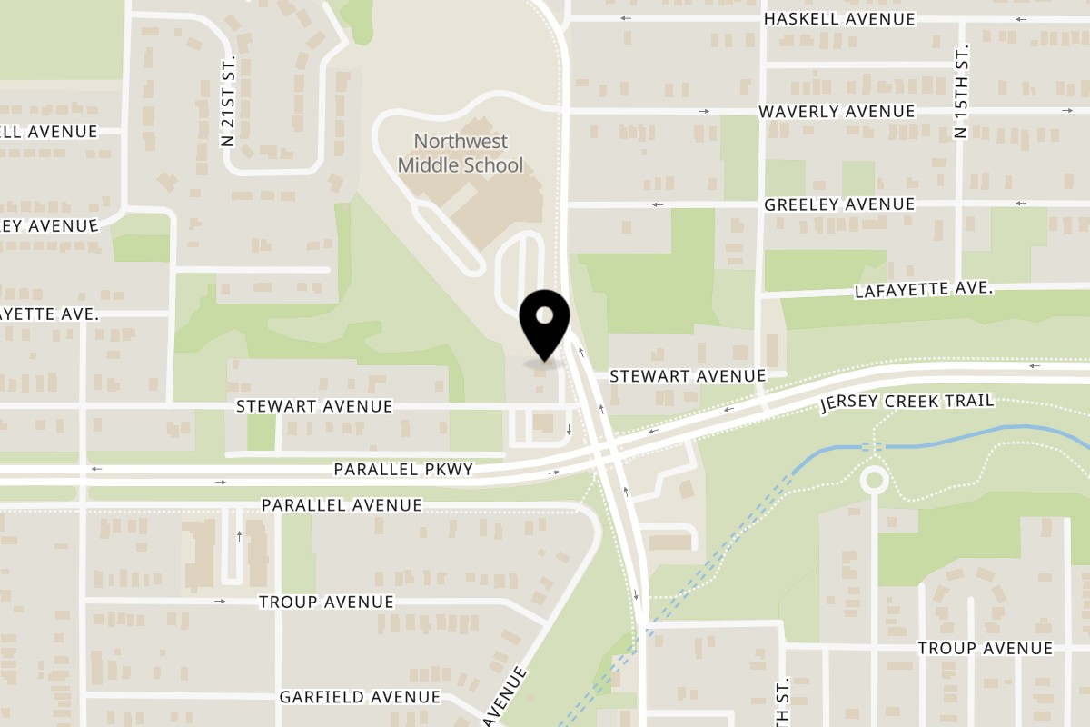 Map showing the location of Nunez Foods 18th St on 2110 N 18th St #2110 in Kansas City